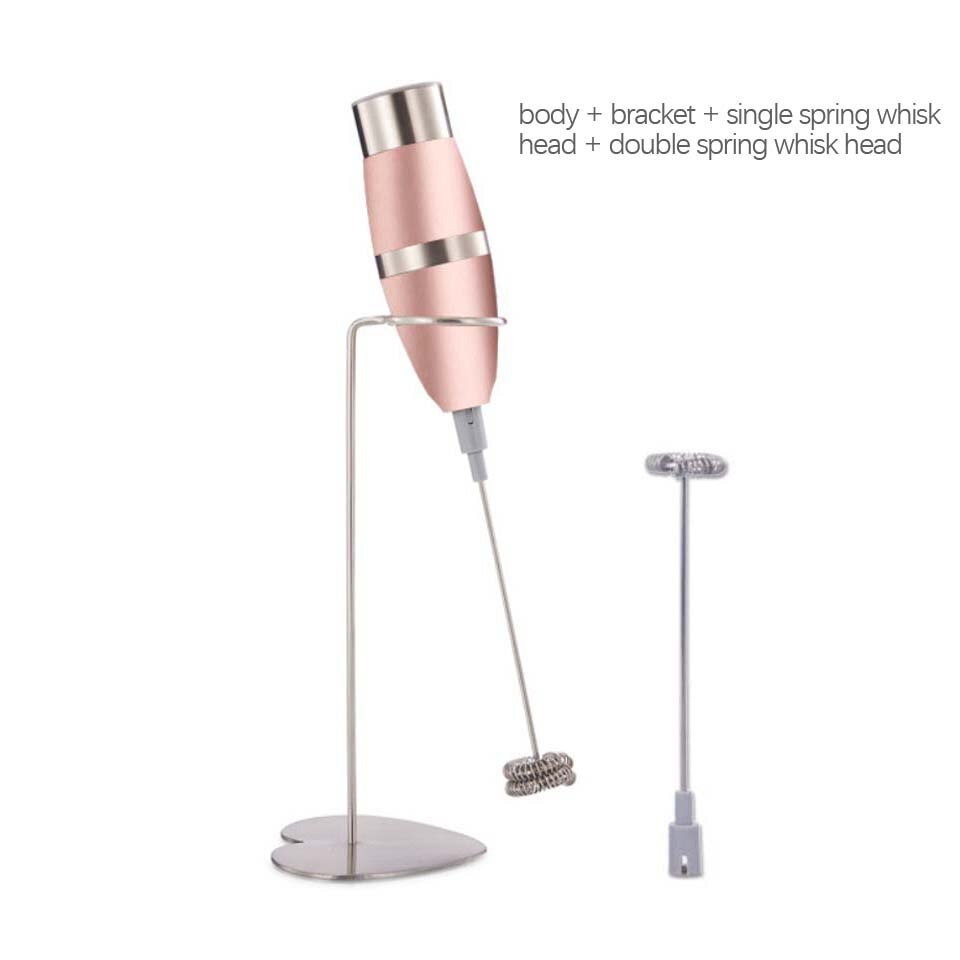 Mjölkdryck kaffevisp mixer elektrisk äggvisp skummare skummare minihandtag omrörare praktiskt köksredskap med fäste: Rosa guld 2