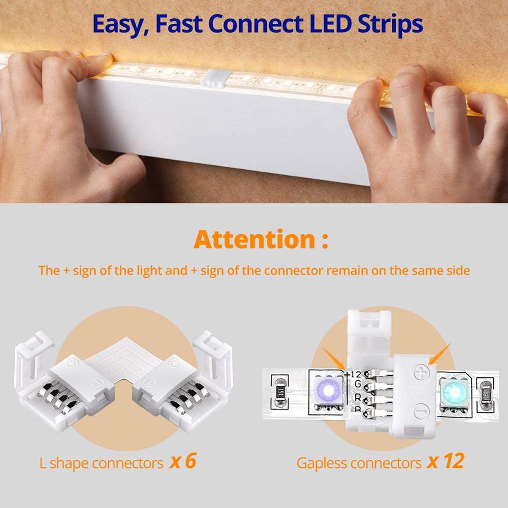 40Packs 4-Pin RGB LED Light Strip Connectors 10mm LED Strip Gapless Solderless Adapter Terminal Extension Led Strip Connector