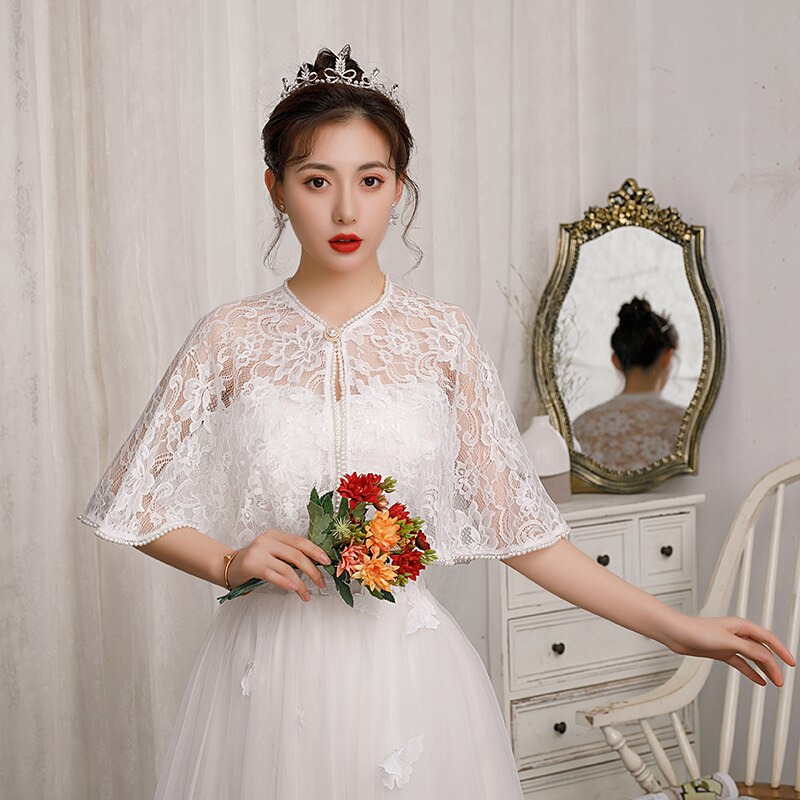 neue Weiß Champagner verrotten Sommer Braut Jacken Brautjungfer Etikette Spitze Schal Hochzeit Kleid Zubehör: Weiß