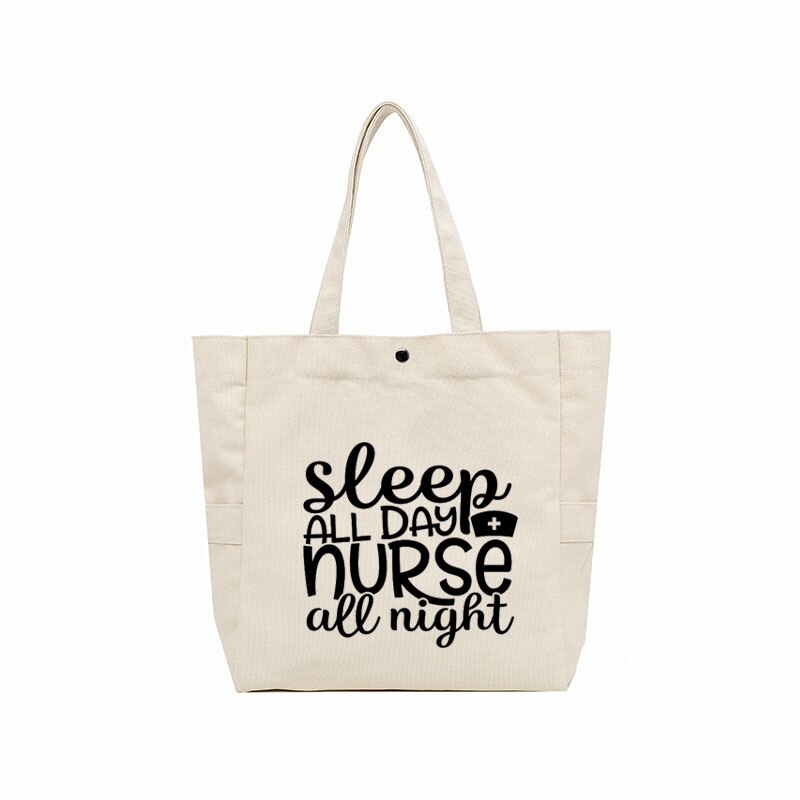 Slaap Alle Dag Verpleegkundige Alle Night Nurse Schoudertas Grote Capaciteit Dames Tote Bag Canvas Tas Vrouwen Boodschappentas: white