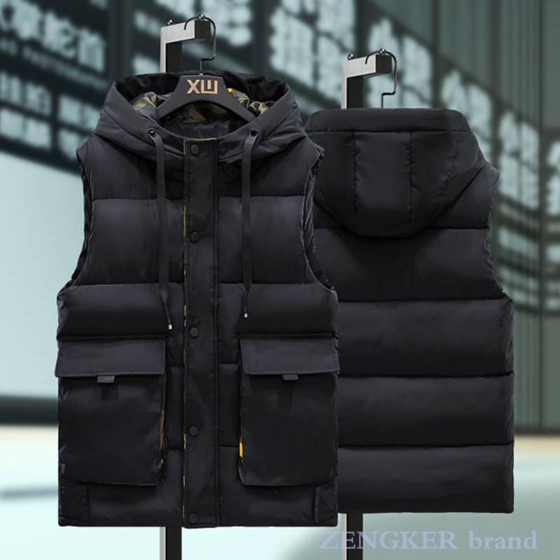 4xl algodão colete masculino cor algodão jaqueta com capuz outono inverno multi-bolso trabalho feito com ferramentas jaqueta de inverno dos homens