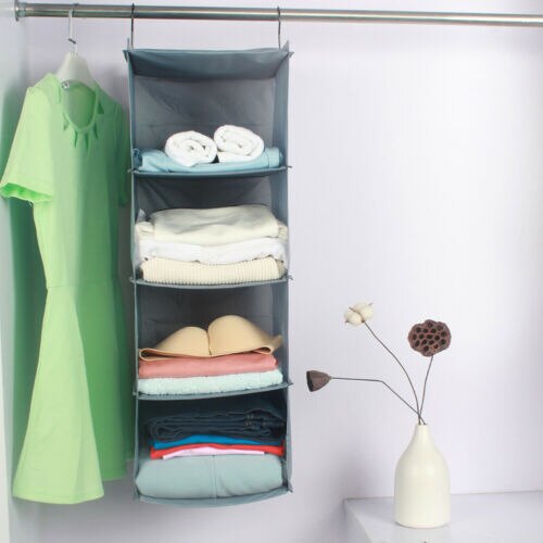 Moisture-proof Simple Pace Saving Hanging Wardrobe Organizer Storage Bag Closet Shelf Cloth Hanger Rack Container