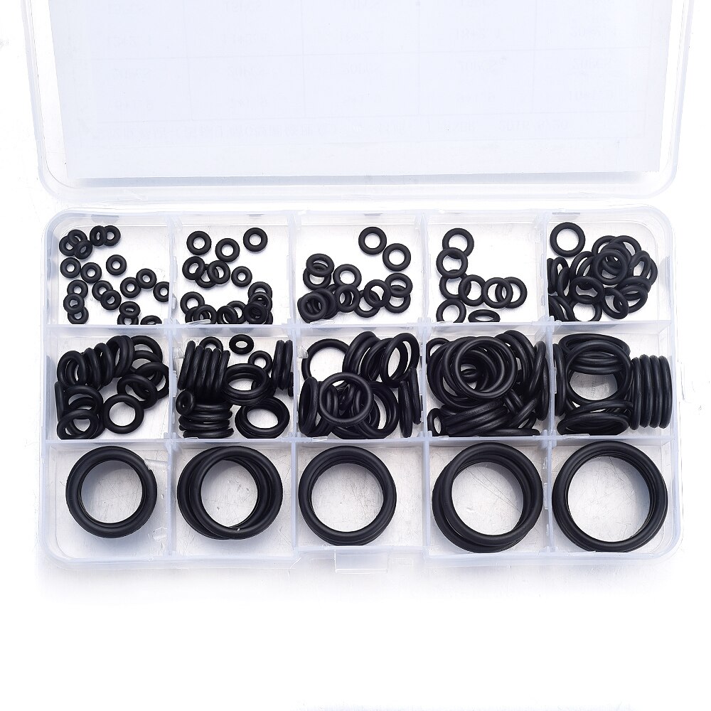 200 STUKS Zwarte Siliconen Pakking 15 Maten rubbertule O Ring Ring Afdichting Assortiment voor hydraulische machines met doos