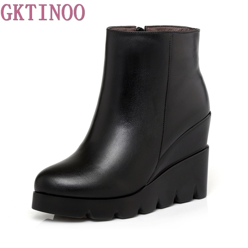 Otoño e Invierno de plataforma de cuero suave zapatos de tacón alto chica cuñas tobillo botas zapatos de para mujer botas Mujer talla 34-40
