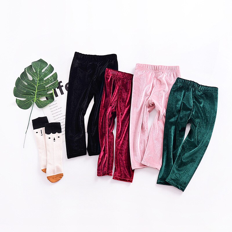 Baby piger bukser guld fløjl leggings til pige forår efterår børn bukser småbørn joggingbukser tøj