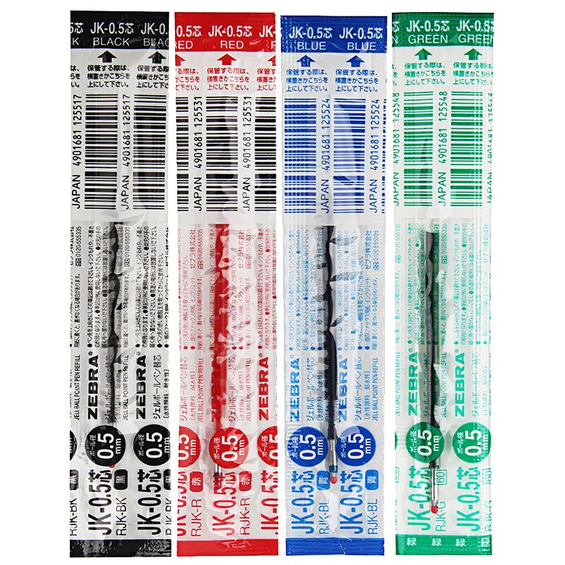 Zebra JK-0.5 Refills for SJ3, J3J2, J4J1 Gel Pen 0.5 mm-4 colors (Black, Red, Blue, Green) to choose 1 Piece