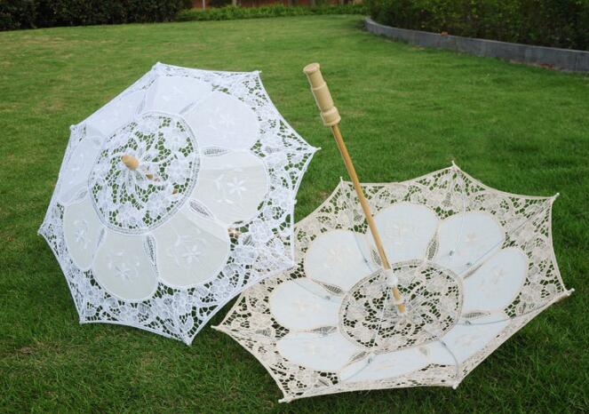 Weißer Spitzen-Regenschirm für Hochzeit, Braut, Restonic, weißer Holzgriff, kreatives Handwerk, Regenschirm, Regen, Frauen, Schießen, Requisiten, verheiratet,: Orange