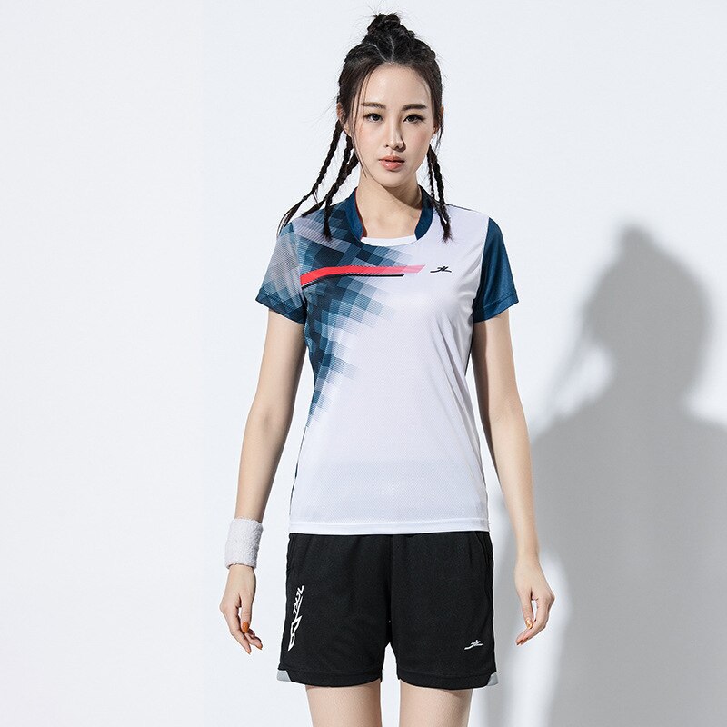 Badminton shirts Men & Women Sport shirt Tennis shirts Shorts table tennis tshirt dry Fit Fitness training clothes man: Women white set / XXL