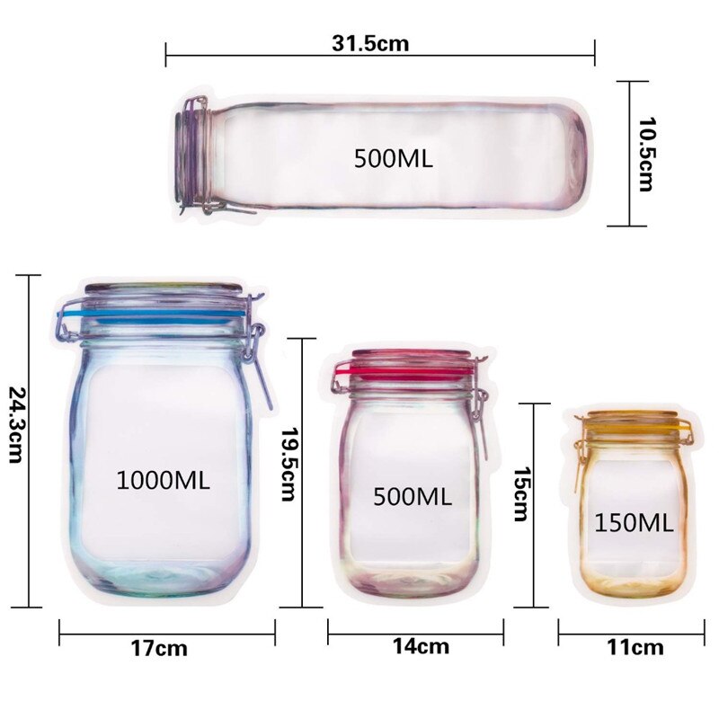 Eco Friendly Portable Mason Jar Bag Plastic Kitchen Organizer And Storage Container Box Bolsa De Plastico Rangement Ziplock Bags