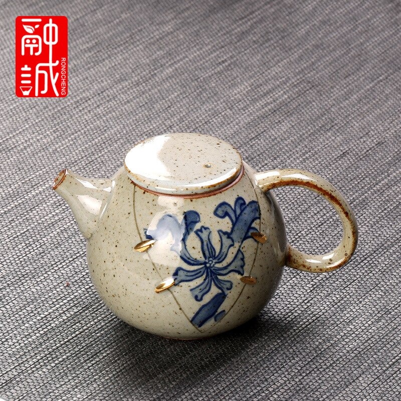 Vintage Tea Loop-handled Teapot Ceramic Retro Tea Making Device Household Copper Handles Single Teapot Tea Kettle Japanese Style: Antique Pottery  Teapot  Inverted Pot Ji CI