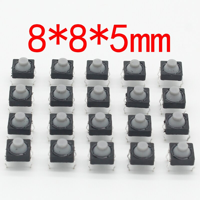 20 Stks/partij 8X8X5Mm 4PIN G77 Geleidende Siliconen Geluidloze Tactile Tact Push Button Micro Switch Zelf-Reset