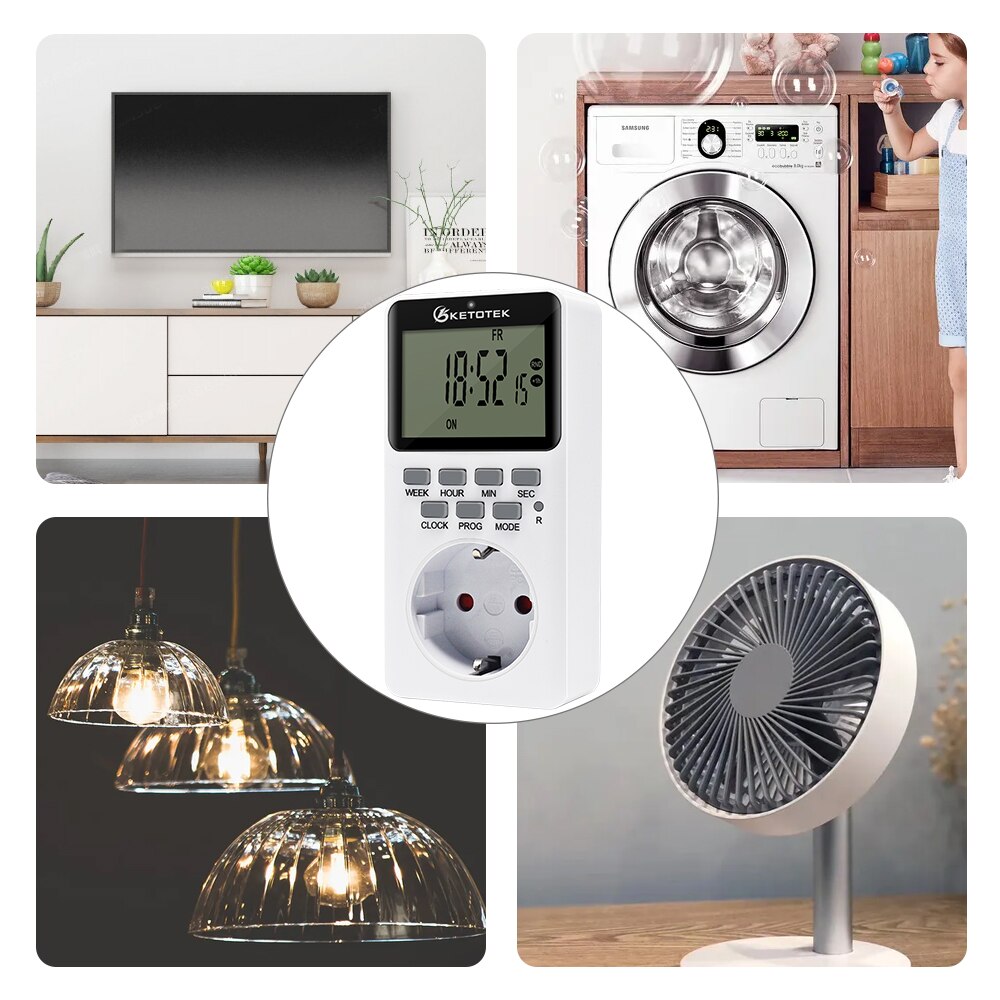 Eu Plug Timer Schakelaar Socket Programmeerbare Timing Socket Zomer Tijdsinstelling 12/24 Uur Swithcing Met Countdown Functie