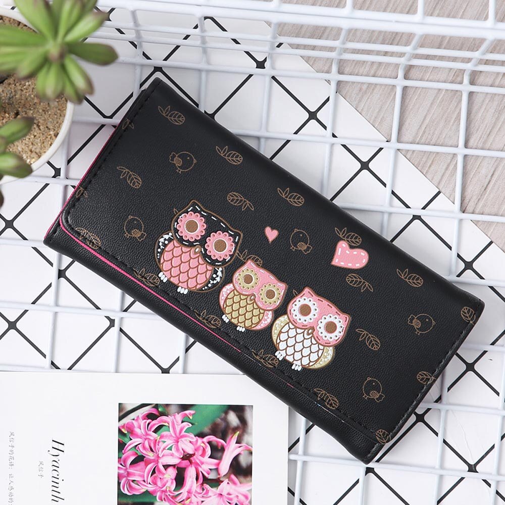 Women Simple Retro Owl Printing coin purse leather women wallets with Long Wallet coin pocket bag credit card