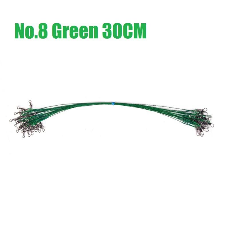 Sedal de pesca de acero antimordedura, 15cm-30cm, líder de alambre de acero con accesorios giratorios de pesca, correa de núcleo de plomo antirenvoltura: 08-Green 30cm