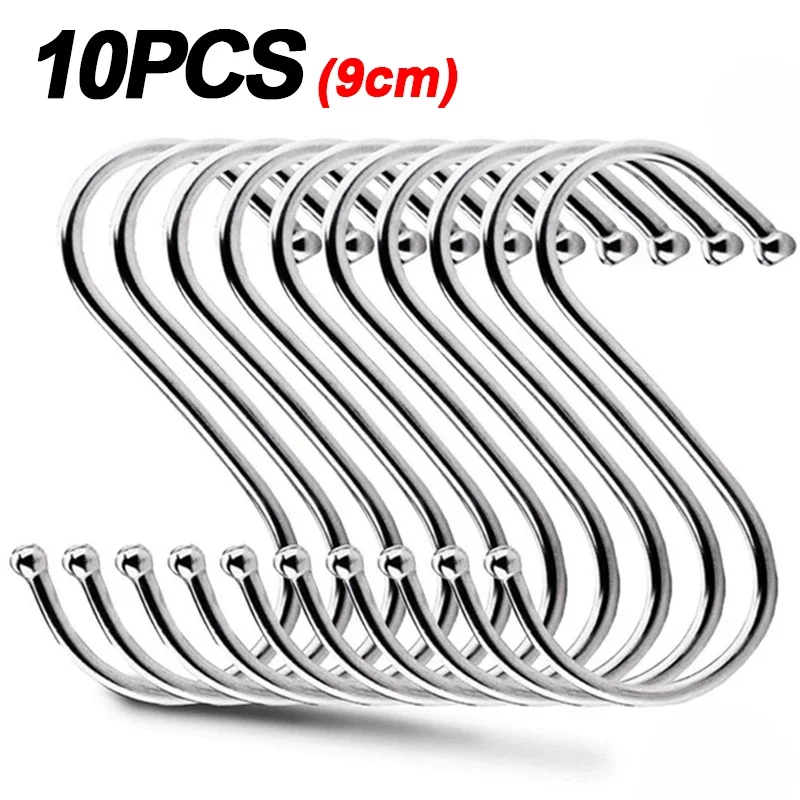 Ganchos en forma de S de acero inoxidable, colgador de Metal para colgar ropa, toallas, llaves, gancho grande reutilizable para cocina y baño, 10/2 Uds.: Verde claro