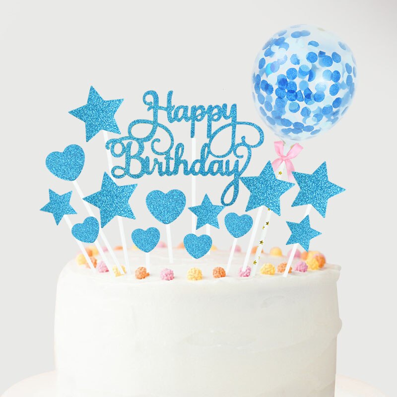 1 sæt tillykke med fødselsdagen kage topper rosa guld sølv stjerne ballon kage topper til voksne børn fødselsdagsfest dessert diy dekorationer: A02