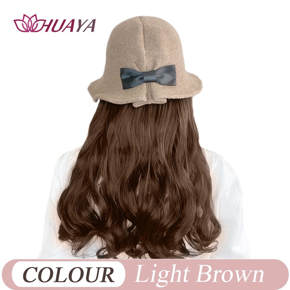 HUAYA chapeau perruque synthétique Long ondulé bouclé chapeau de pêcheur Extensions de perruque femmes résistant à la chaleur fibre quotidien faux cheveux chapeau: TM30-1-2-30