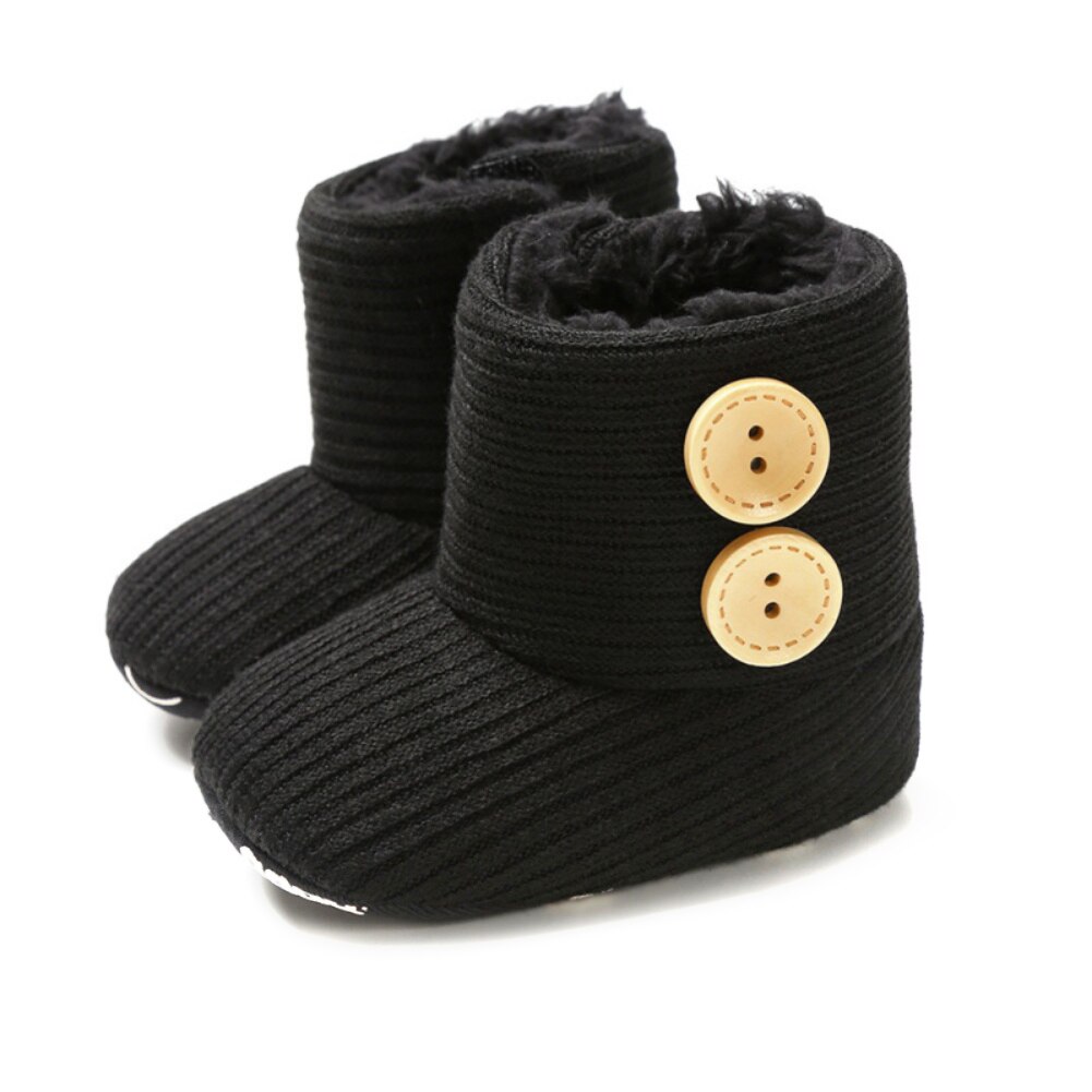 Winter Gebreide Baby Snowboots Zachte Zool Knoppen Decor Eerste Walker Peuter Pluche Gevoerd Prewalker Fleece Laarzen 0-18M: B / M