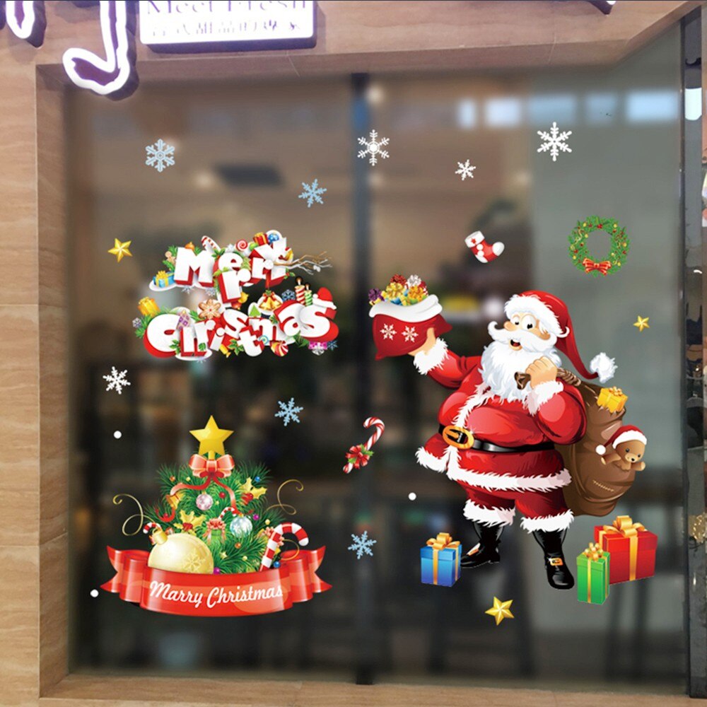 Year White deer Window Stickers Christmas Wall Stickers Snow Christmas Decoration Bedroom PVC electrosta Wallpaper stickers: F