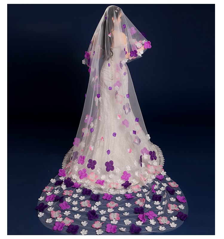 Novo 3 metros uma camada colorido pétala véu nupcial acessórios do casamento noiva mantilla véu de casamento