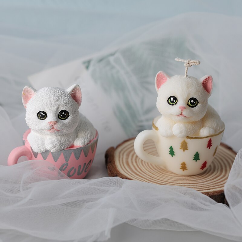 Tekopp katt silikon stearinlys mugg påske dyr såpe sjokolade leire håndverk kunst form former kake dekorere verktøy stearinlys
