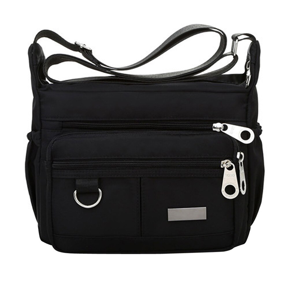 Mulheres cor sólida zíper à prova dnylon água náilon ombro bolsa mensageiro grande capacidade crossbody saco preto vermelho sacos bolsa feminina #30: Black 
