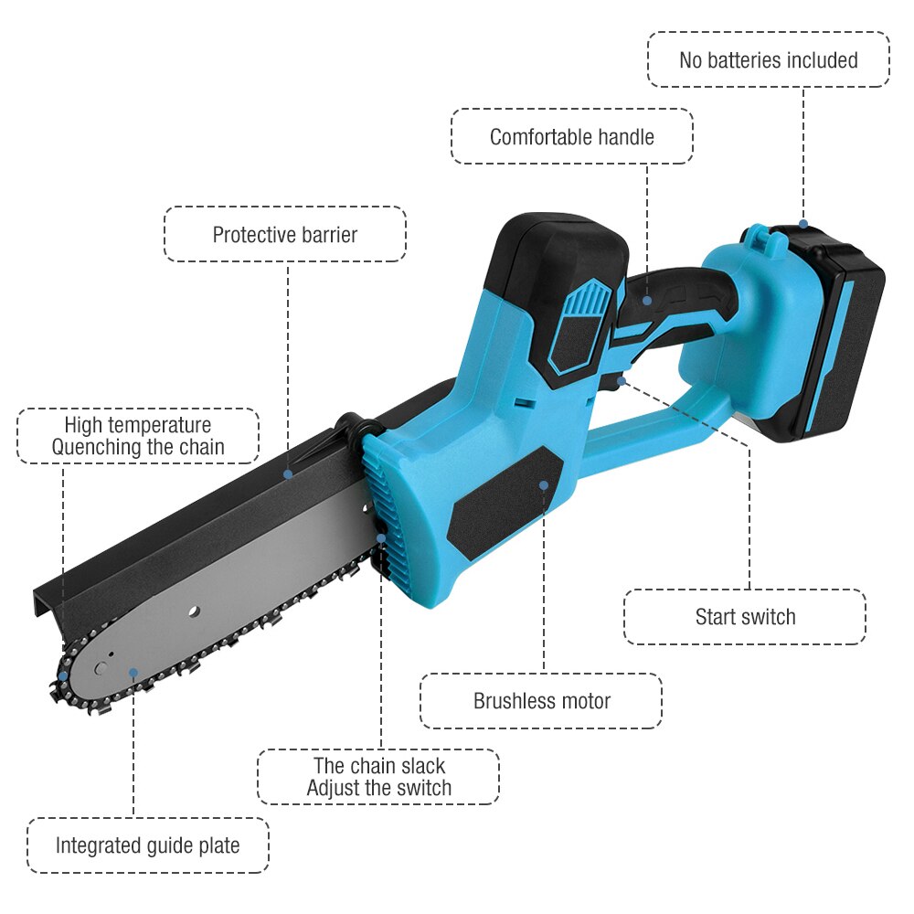 1200W 8 Inch Cordless Electric Chain Saw Brushless Motor Chainsaw Garden Wood Cutters Blade Power Tools For 18V Makita Battery