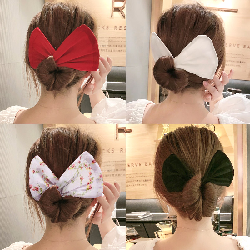 Multicolor Deft Bun Print Headband Hairpin for Women Girl Cloth Hair Circle Bun Maker Ponytail Holder Hair Accessories 1pcs