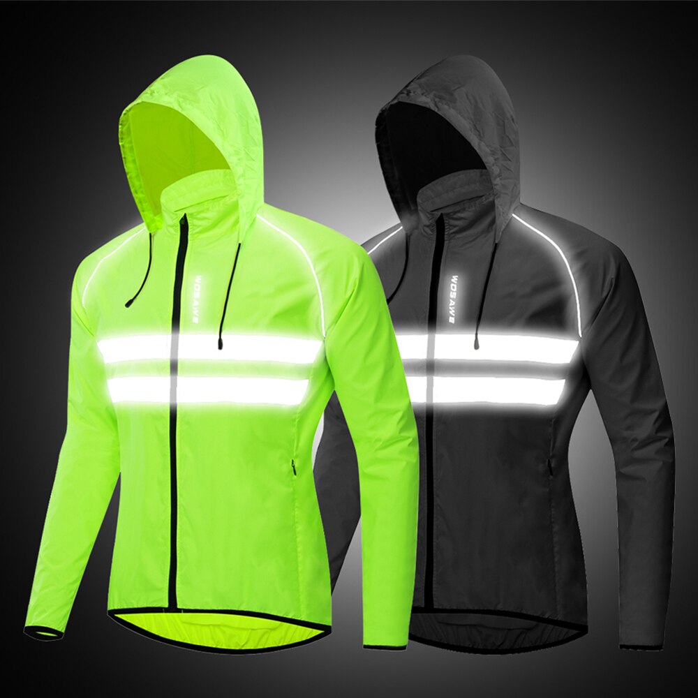 Outdoor Sports Men Windproof Hooded Cycling Jacket Breathable High Visibility Reflective Bike Bicycle Riding Sports Coat Jacket