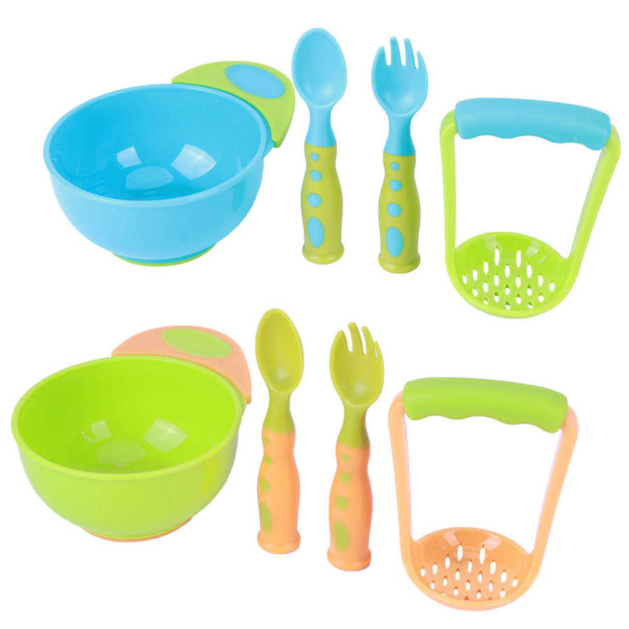 Baby Food Masher Bowl Handmade Grinding Bowl Handmade Criding Tools Infant Feeding Tools Set Bowl+Spoon+Fork+Grinding Stick