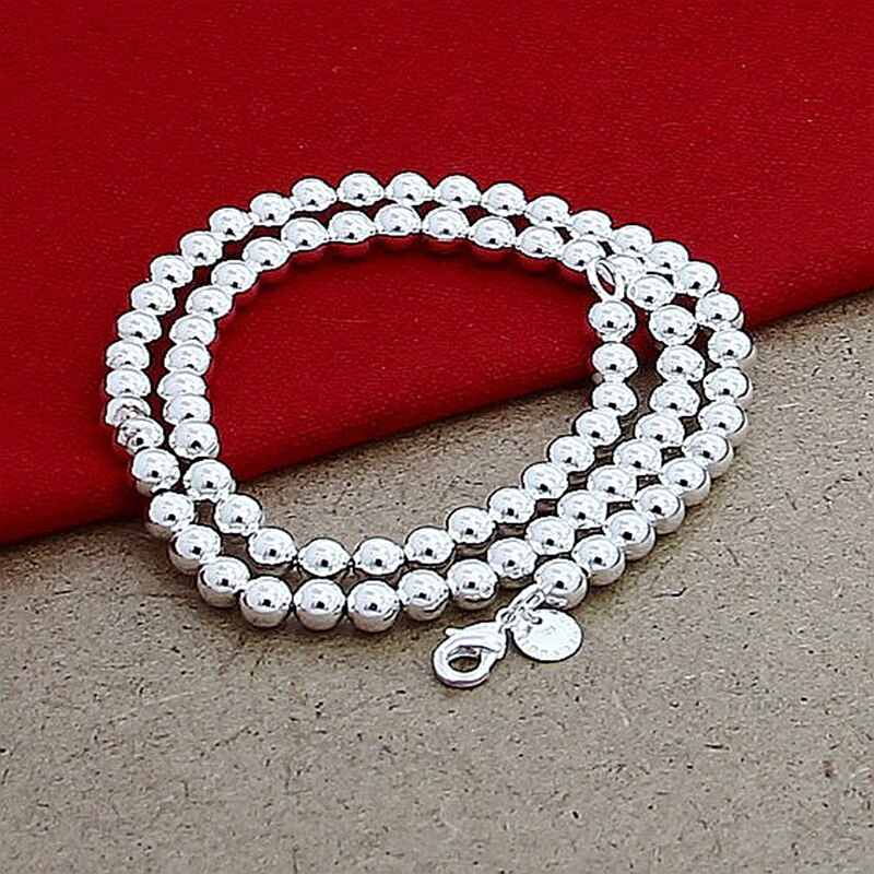 Nova moda 925 prata corrente colar 6mm redondo grânulo colar para mulheres jóias finas