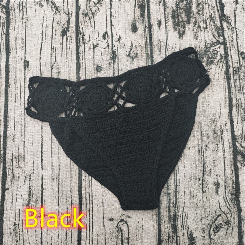 Hecho a mano Crochet flor shorts inferior Sexy mujeres Bikini bañadores cortos de natación: Black