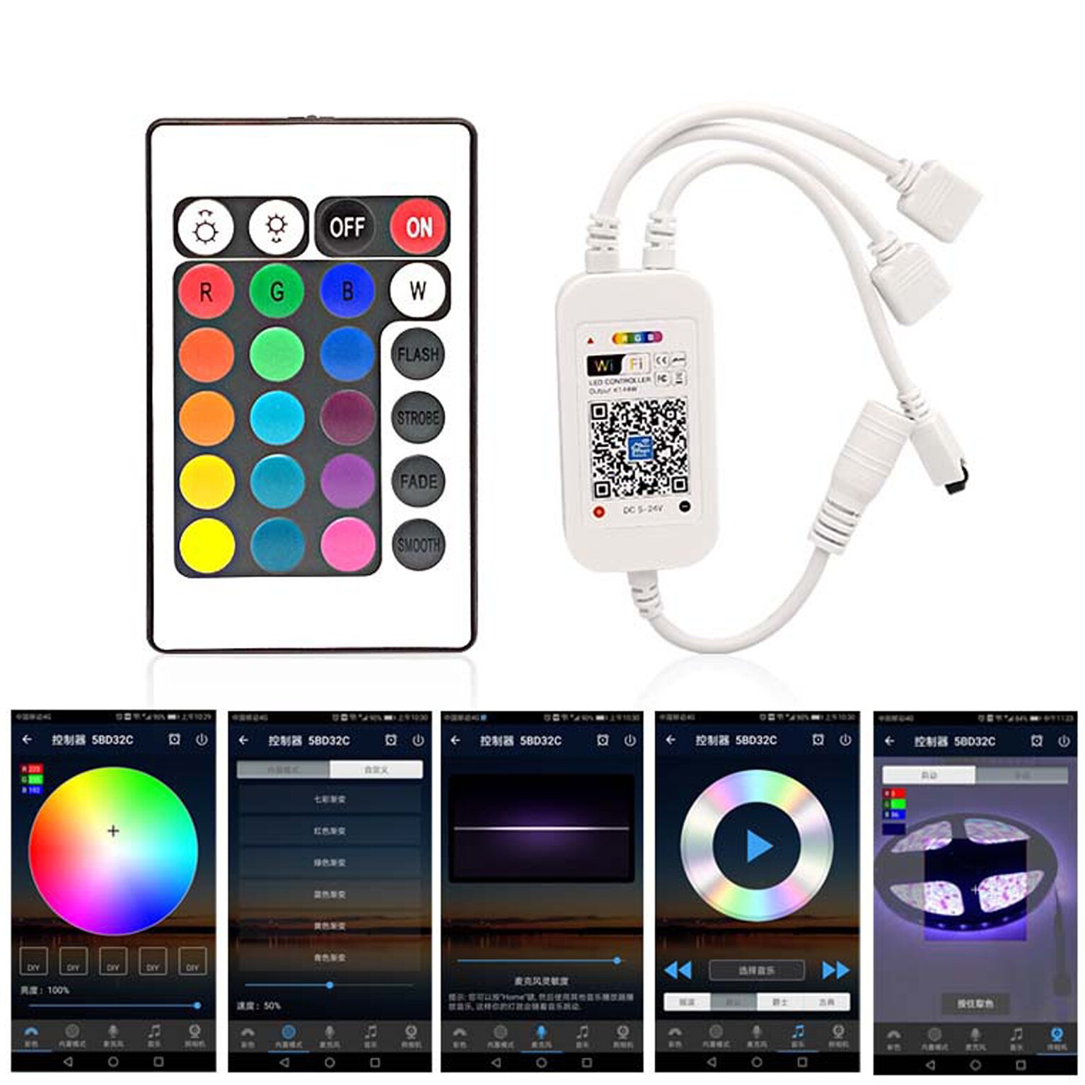 Wifi RGB Controller DC 5-24V Mini 24 Tasten Musik Controller Licht Streifen Controller Für RGB LED Streifen: 2- head
