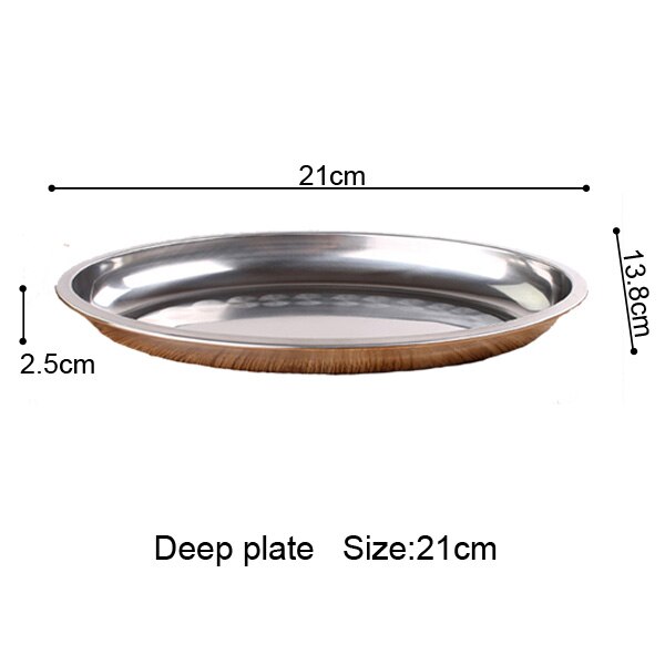 Non Magnetic Stainless Steel Plate Deepen Oval Plate Steamed Vermicelli Ordinary Shallow Dish 21-45CM Fish Dish: Deep plate 21cm