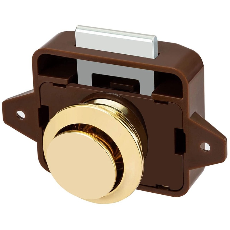 10Pcs Camper Car Push Lock Push Button Latch Keyless Door Lock 20mm Brown for RV Caravan Boat Drawer Latch Button Locks