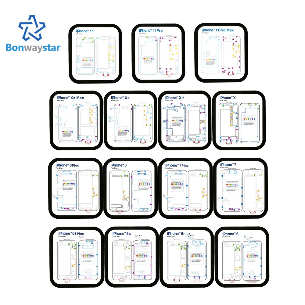 15PCS/Lot Magnetic Screw Chart Mat for iphone X 8 8 plus 6 6 plus 6s 7 7 plus Plate Repair Tools for absorb screws