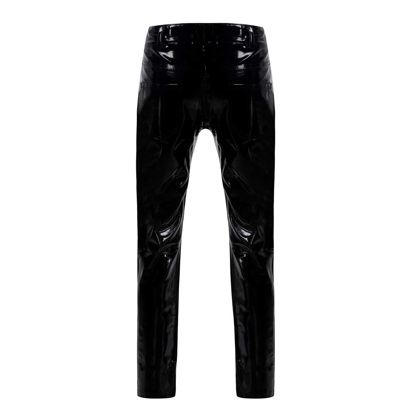 IEFiEL hommes Moto pantalon en cuir fermeture éclair sans entrejambe pantalon Look humide discothèque Performance Costumes humide Look pantalon