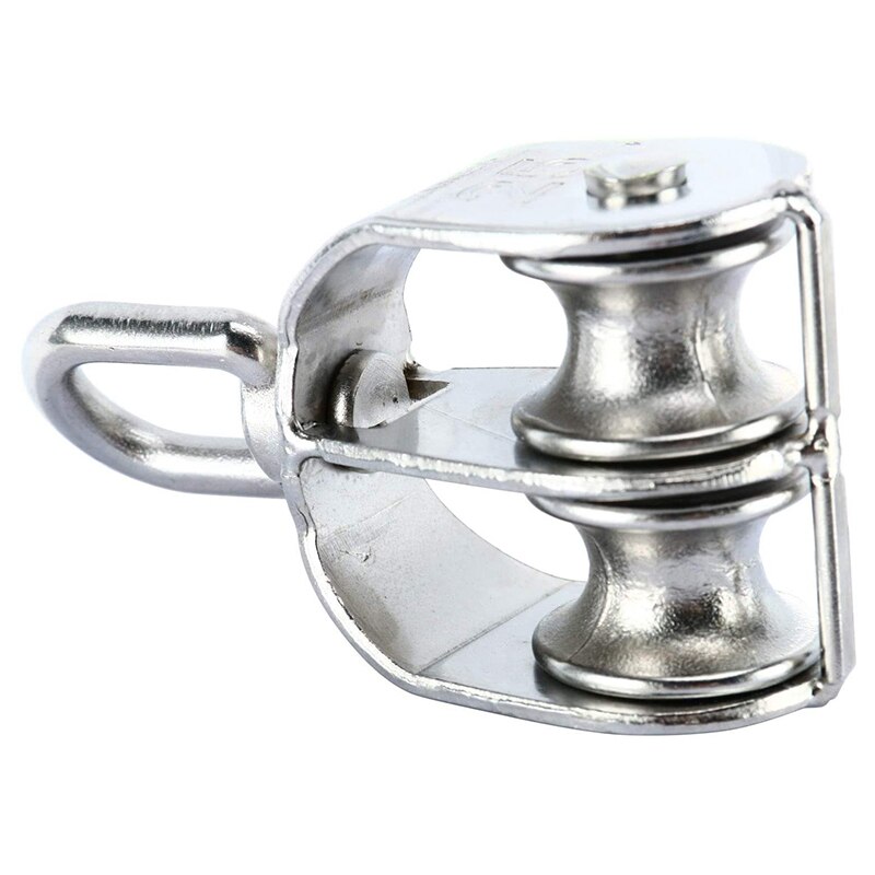 3 Pcs Stainless Steel Wire Rope Crane Double Pulley Block M20 Lifting Swivel Hook Pulley Block Hanging Wire Towing Wheel