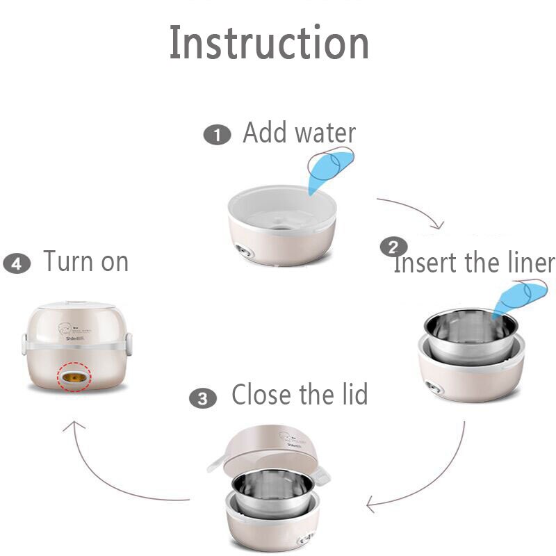 Electric Lunch Box Mini Rice Cooker Cooking Steaming Lunch Heater Box for Office Home Food Steamer Container with Steel Bowl