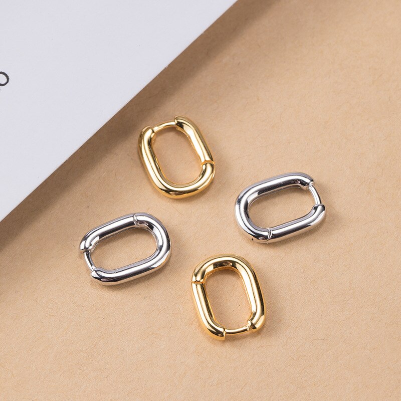 Small Geometrical Solid Oval Earrings Gold Silver Color Small Hoop Earrings For Women Prevent Allergy Jewelry