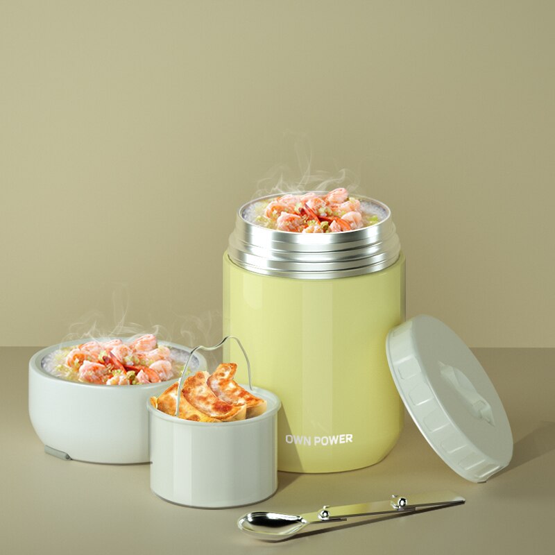 OWNPOWER termos na żywność, 1000ml/1200ml 316 pojemnik ze stali nierdzewnej biznes przenośny piknik, izolowane pudełko na obiad, makaron producent: żółty / 1000 ml