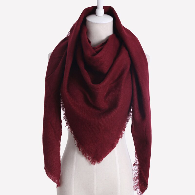 8 farver kvinder varme sjaler luksusmærke efterligning kashmir vinter tørklæde til kvinder tørklæder uld solid trekant bandage bufanda: Rødvin