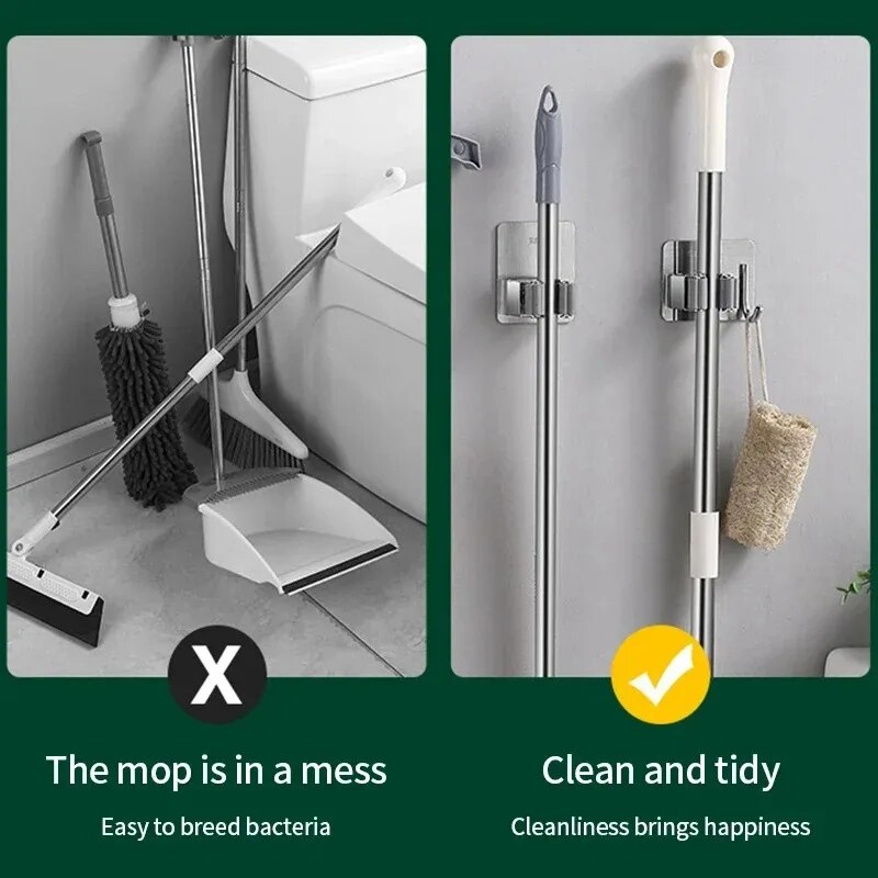 Ganchos multiusos adhesivos para colgar en la pared, estante para fregona, gancho para colgar escoba, organización del baño y la cocina, accesorios organizadores para el hogar ﻿