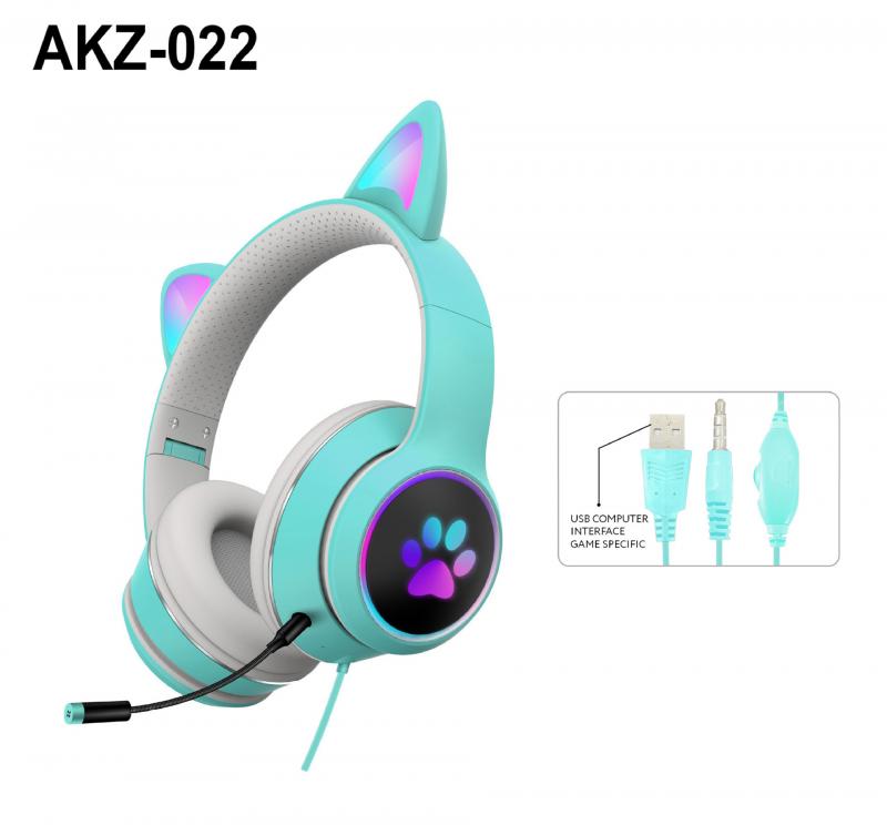 AKZ-022 Cat Ear Wired Gaming Earphone 7.1 Channel LED Lighting Over-head Headphone Headset With Noise Reduction Mic For Gamer: 03