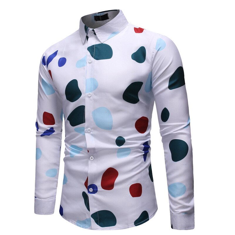 Camisas de manga larga con estampado de lunares para hombre, ropa de calle informal a la , abrigos, camisas Hipster, Tops