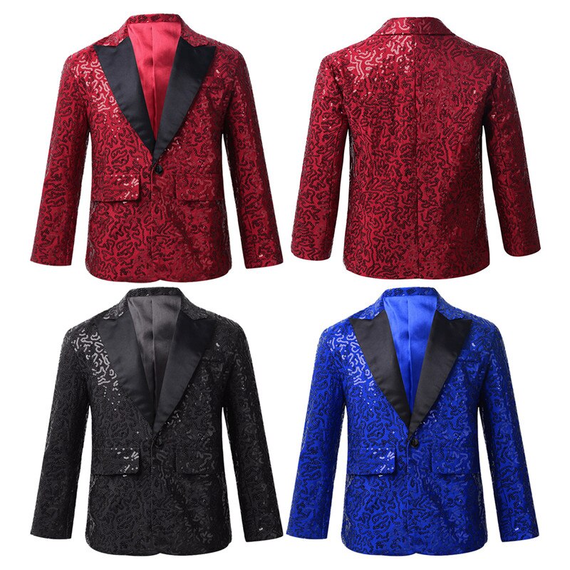 Boys Blazer Kids Suits Stylish Sequins Lapel Suit Coat Boy Jacket Wedding Blazer Tuxedo Banquet Birthday Party Suit Outwear