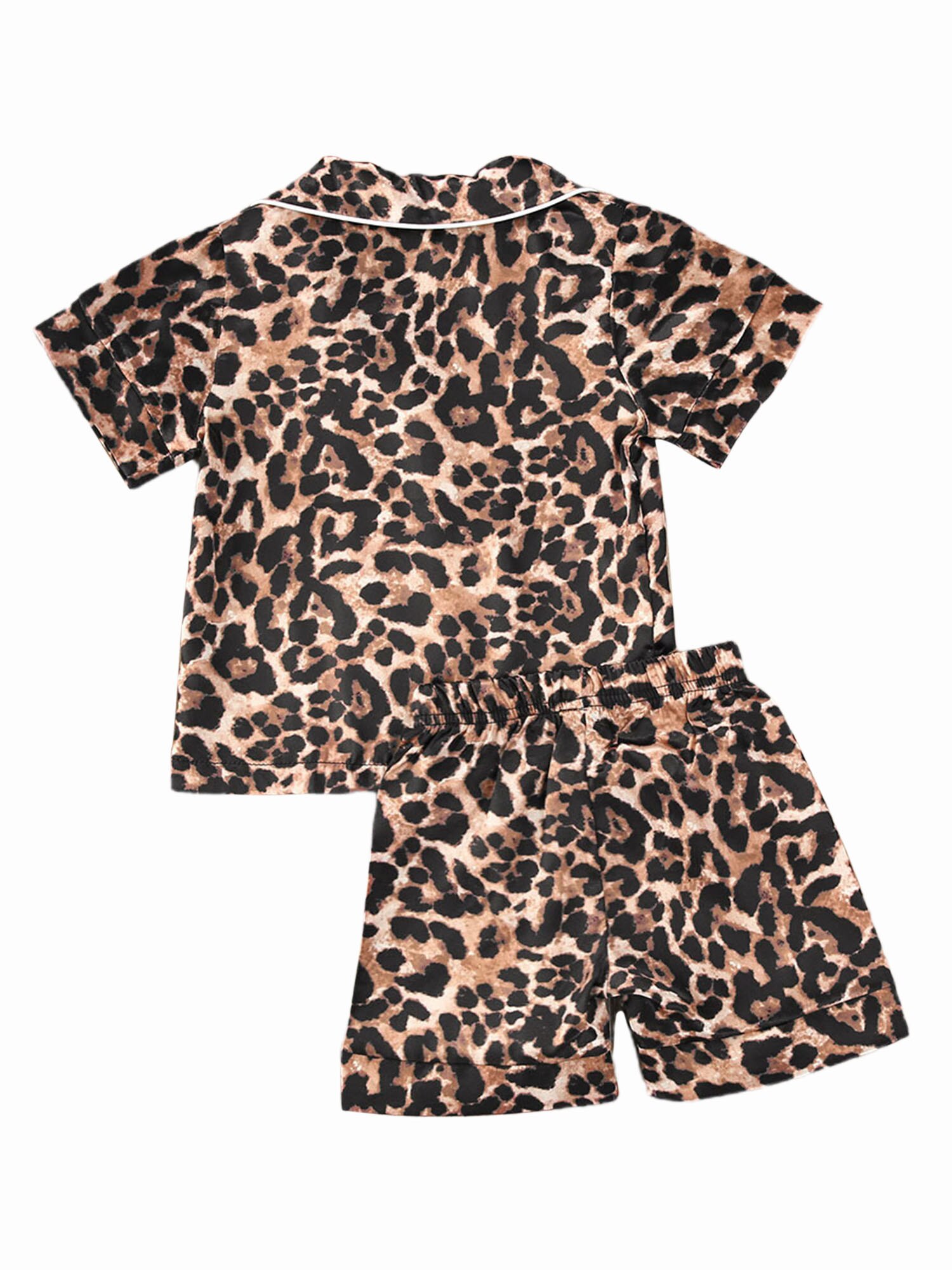Leopard pyjamas set för små barn pojke flicka långa / korta ärmar toppbyxor button-down nattlinne nattlinne