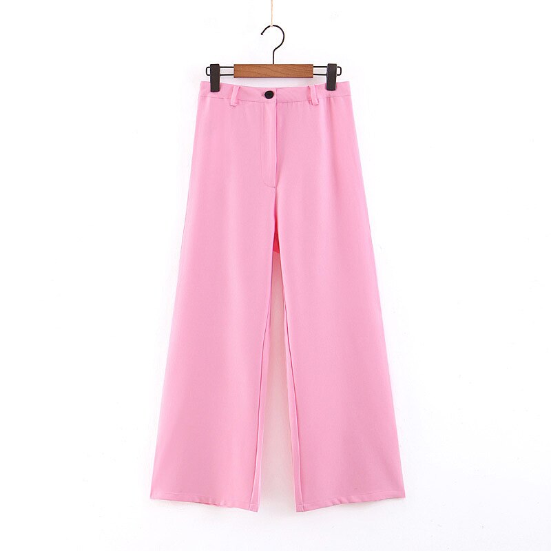 Rosa v-ringad långärmad kostym dam kontorsskräddad krage jacka kostymer kvinnlig tailleur femme: Byxor / S