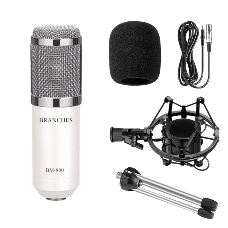 BM-800 Professionele Condensator Microfoon Kit Bm 800 Karaoke Studio Microfoon Voor Opname Computer Met Shock Mount + Schuim Cap + kabel: Package1 White