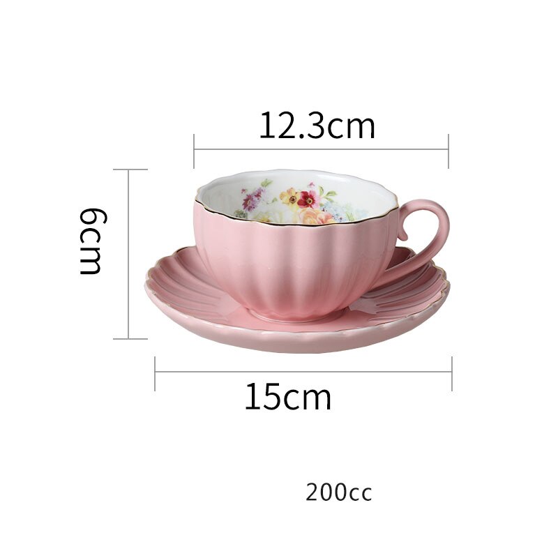 Vintage Porzellan Kaffeetasse Mit Goldrand - Rosa Blumenmuster & Untertasse 200ml